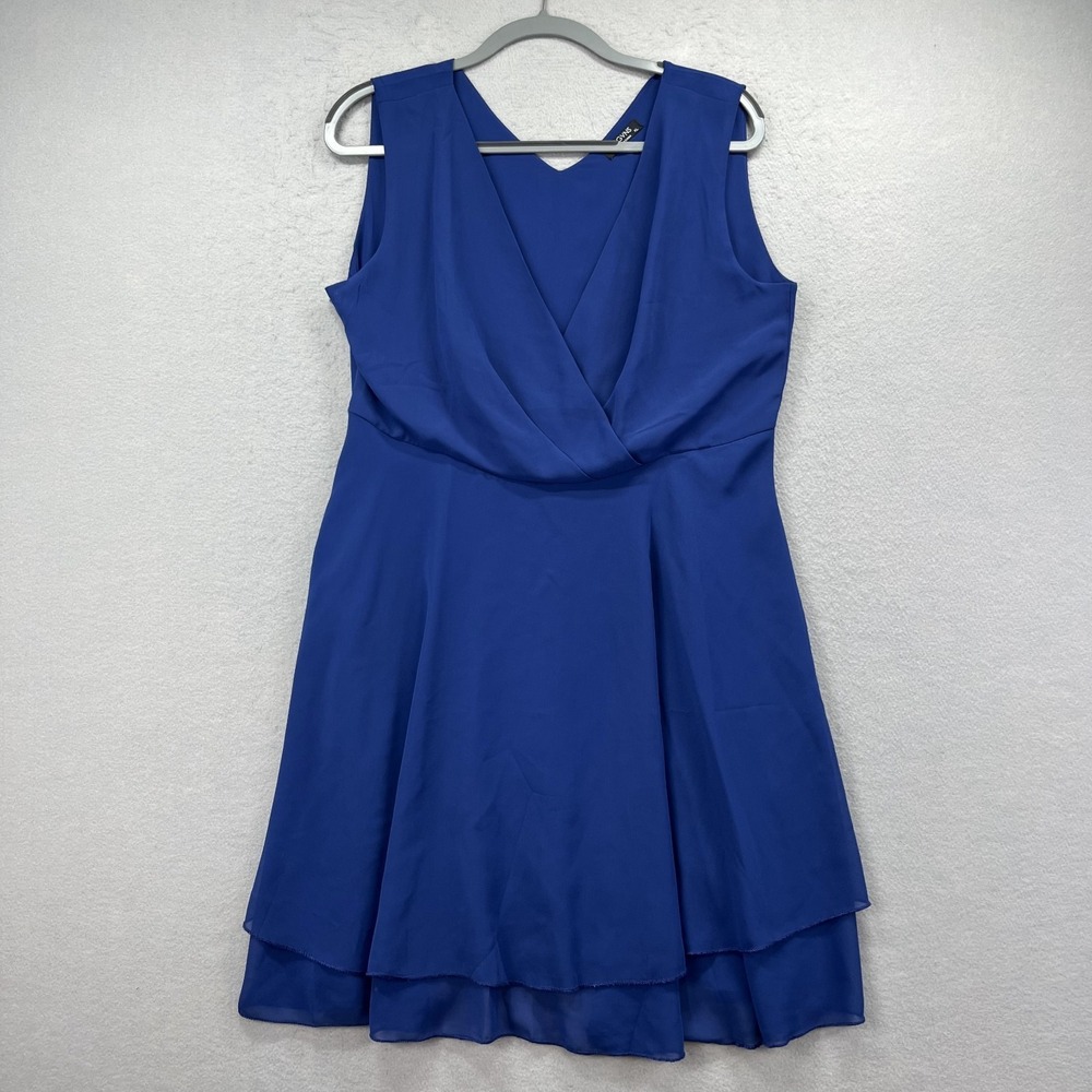 ANGVNS Cocktail Dress Womens XL Extra Royal Blue Faux Wrap V Neck Tiered Ruffle